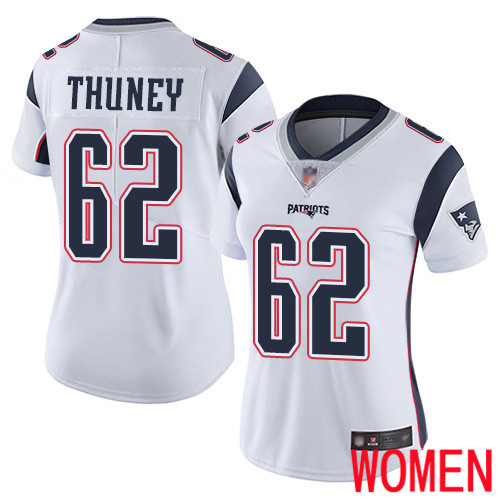 New England Patriots Football #62 Vapor Untouchable Limited White Women Joe Thuney Road NFL Jersey->women nfl jersey->Women Jersey